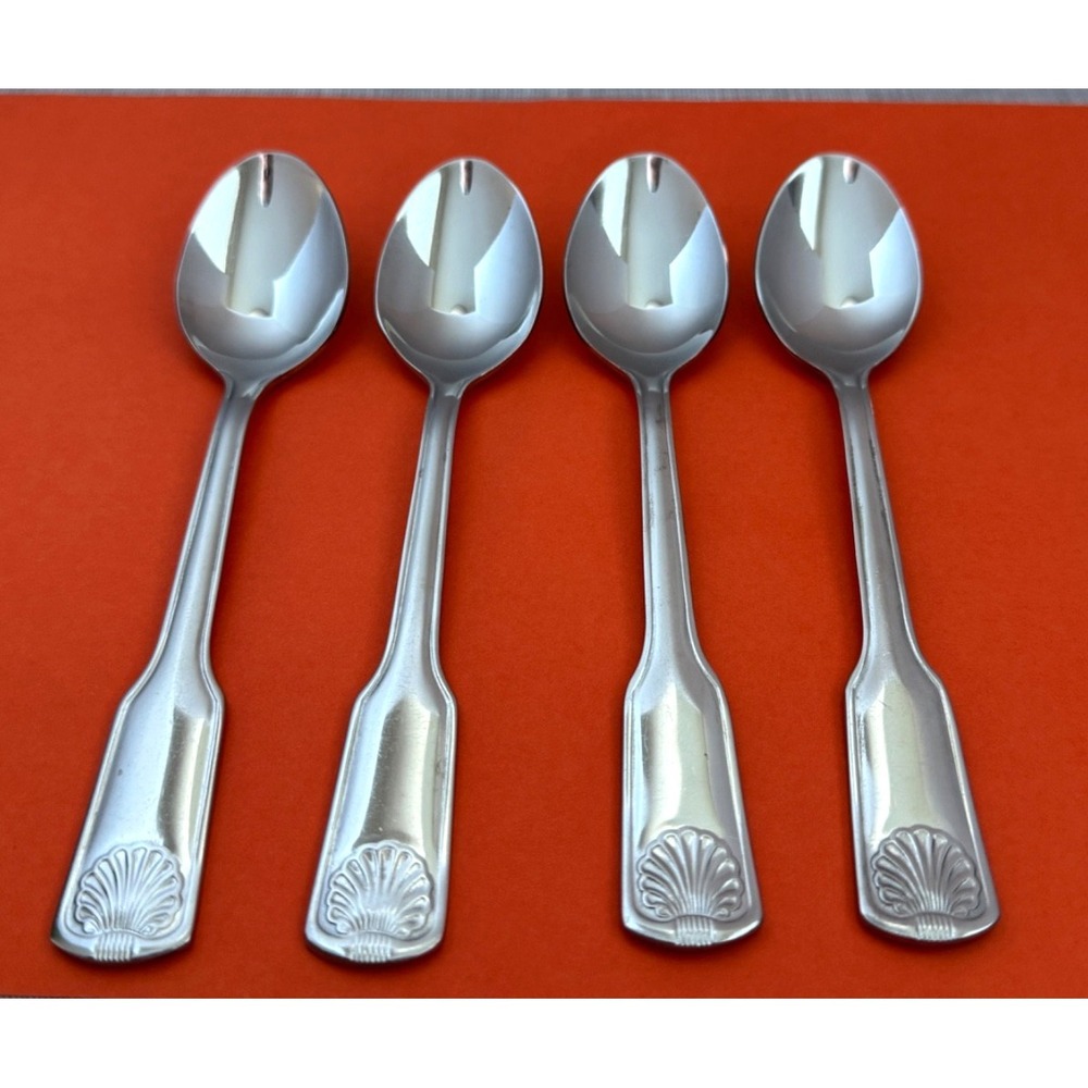Cambridge SHELL Teaspoons (4) Stainless Scallop Shell Tip Flatware Art Deco